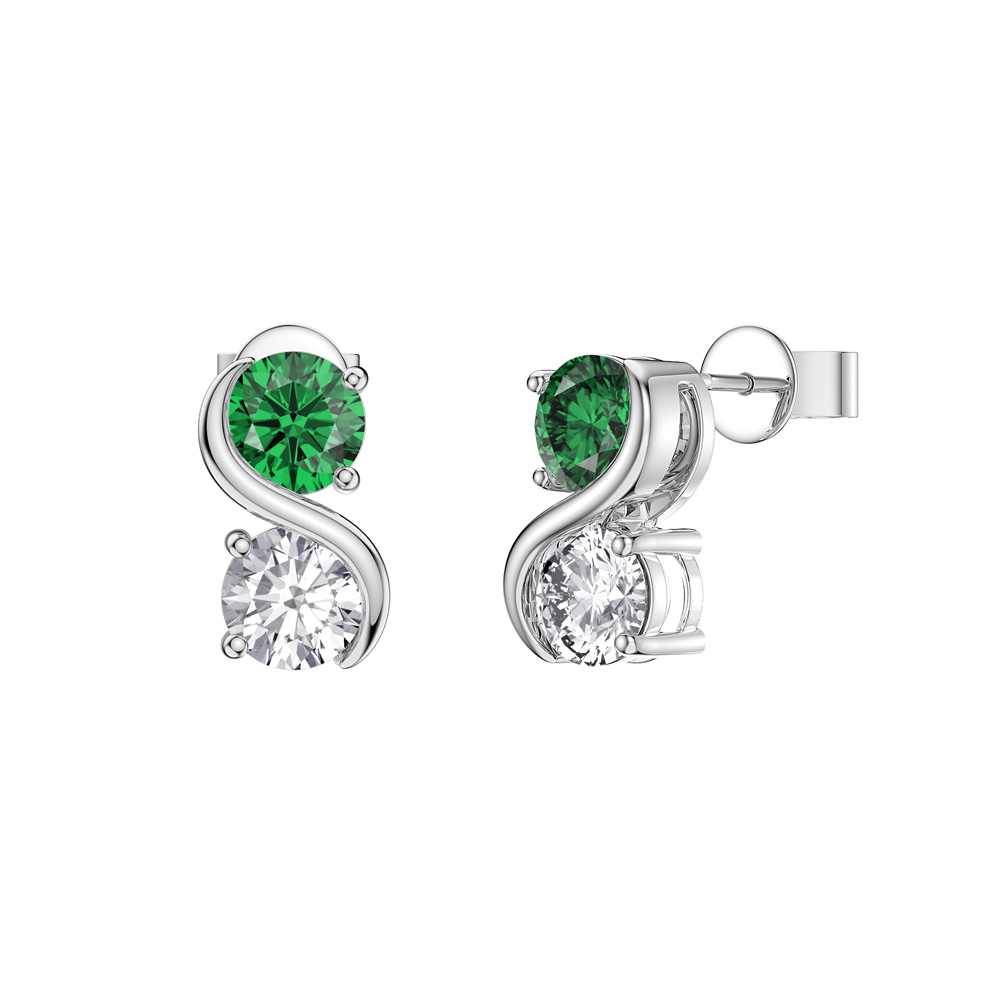 Infinity Emerald CZ and Moissanite Platinum plated Silver S Bar Stud Earrings