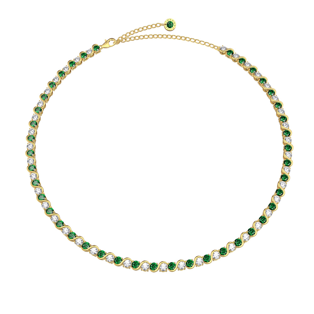 Infinity 20ct Emerald and Diamond CZ 18ct Gold Plated Silver S Bar Tennis Necklace