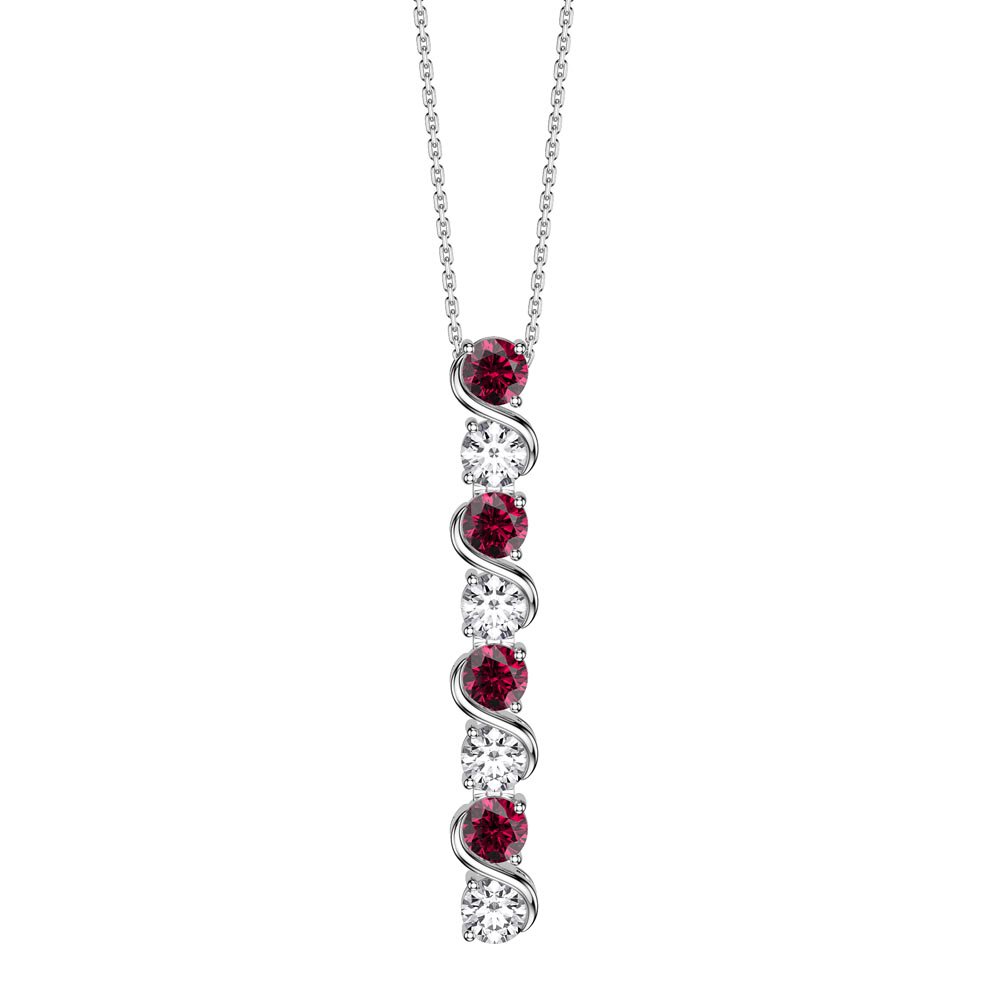 Infinity Ruby and White Sapphire Platinum Plated Silver S Bar Pendant Necklace #1