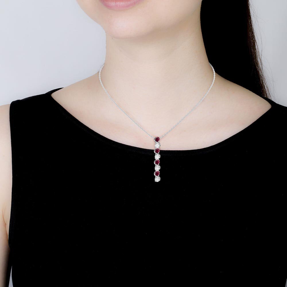 Infinity Ruby and White Sapphire Platinum Plated Silver S Bar Pendant Necklace #2