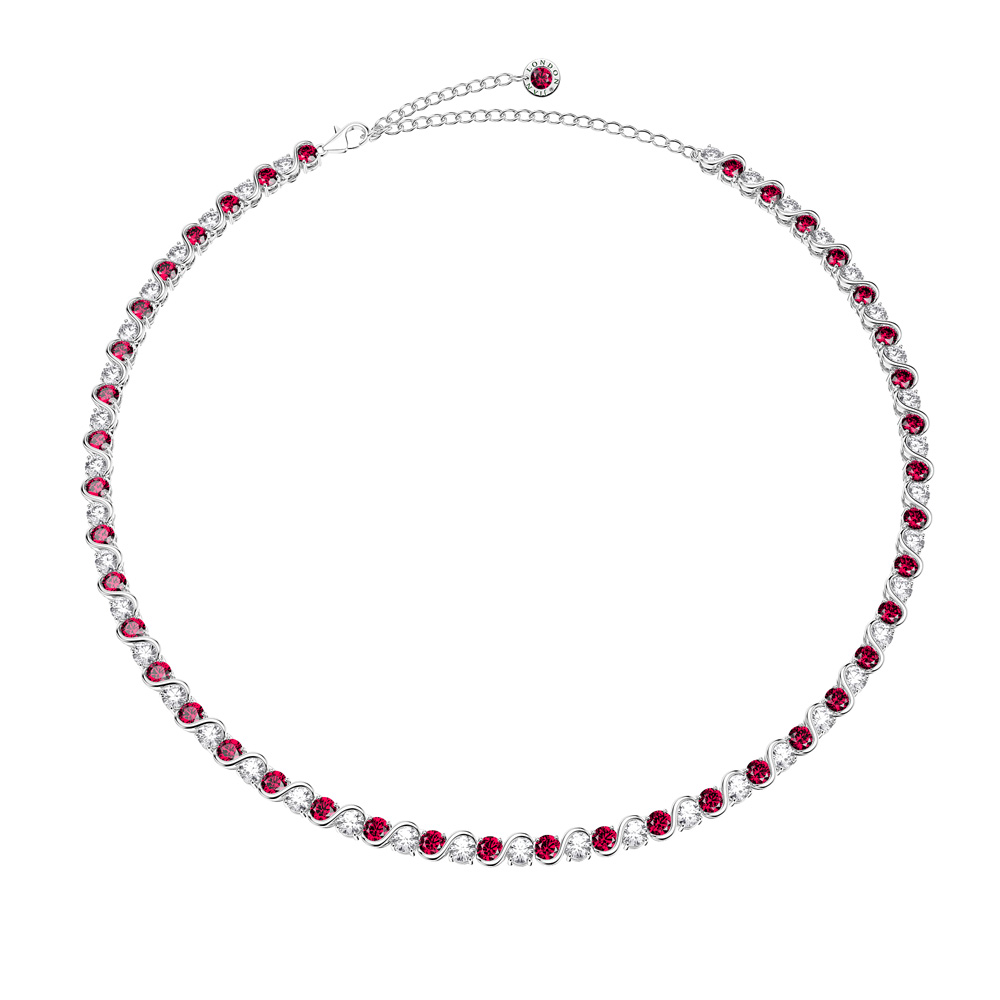 Infinity 20ct Ruby and Diamond CZ Platinum plated Silver S Bar Tennis Necklace