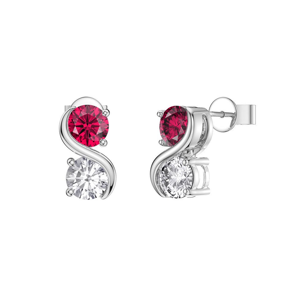 Infinity Ruby and Moissanite Platinum plated S Bar Stud Earrings