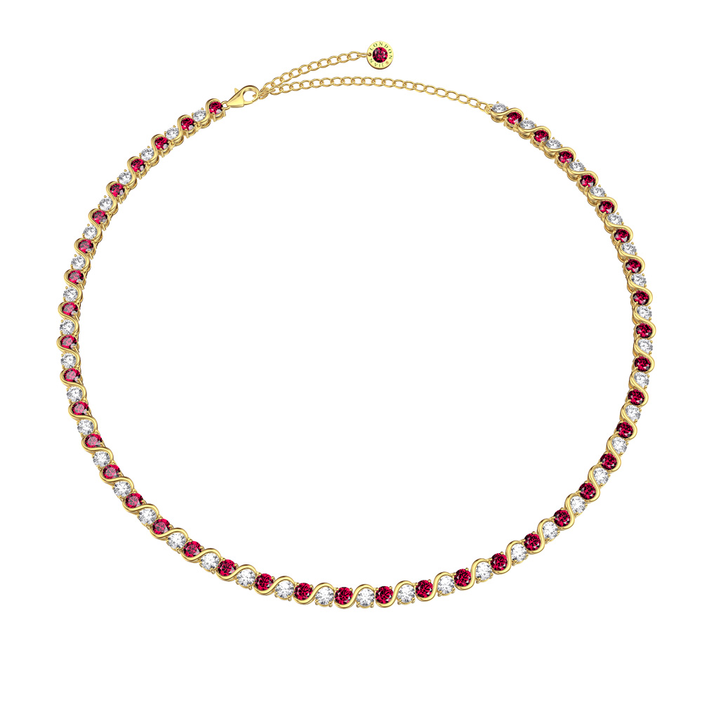 Infinity 20ct Ruby and Diamond CZ 18ct Gold Plated Silver S Bar Tennis Necklace