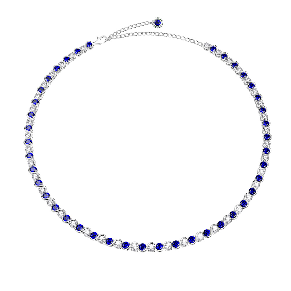 Infinity 20ct Sapphire and Diamond CZ Platinum plated Silver S Bar Tennis Necklace