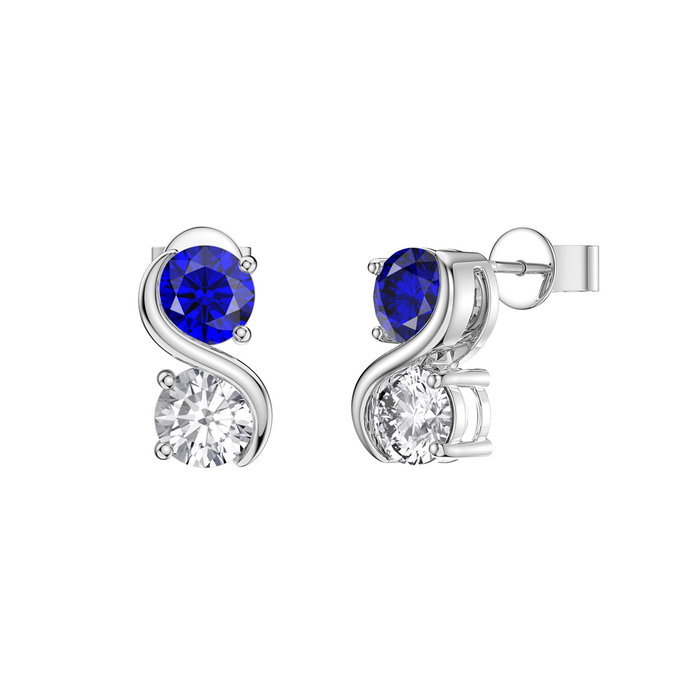 Infinity Sapphire and Moissanite Platinum plated Silver S Bar Stud Earrings