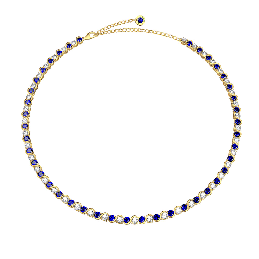 Infinity 20ct Sapphire and Diamond CZ 18ct Gold Plated Silver S Bar Tennis Necklace