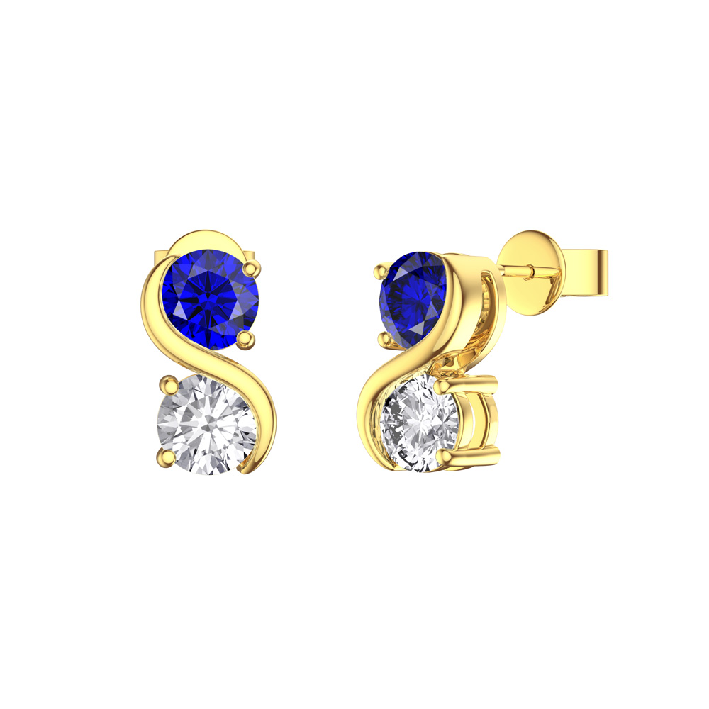 Infinity Sapphire and Moissanite 18t Gold Vermeil S Bar Stud Earrings