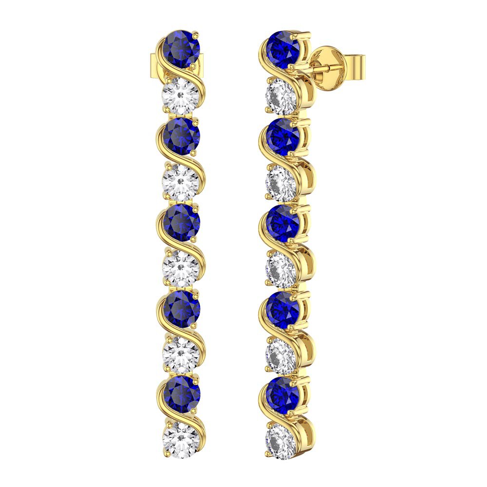Infinity Blue Sapphire and Moissanite 18ct Gold Vermeil S Bar Earrings