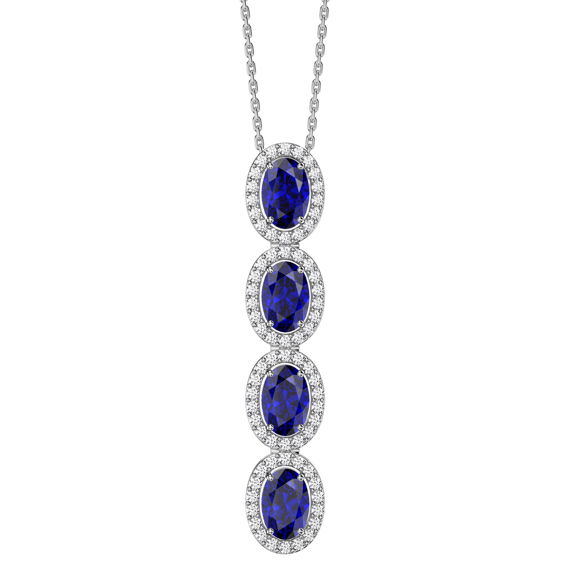 Oval blue sapphire necklace with diamonds