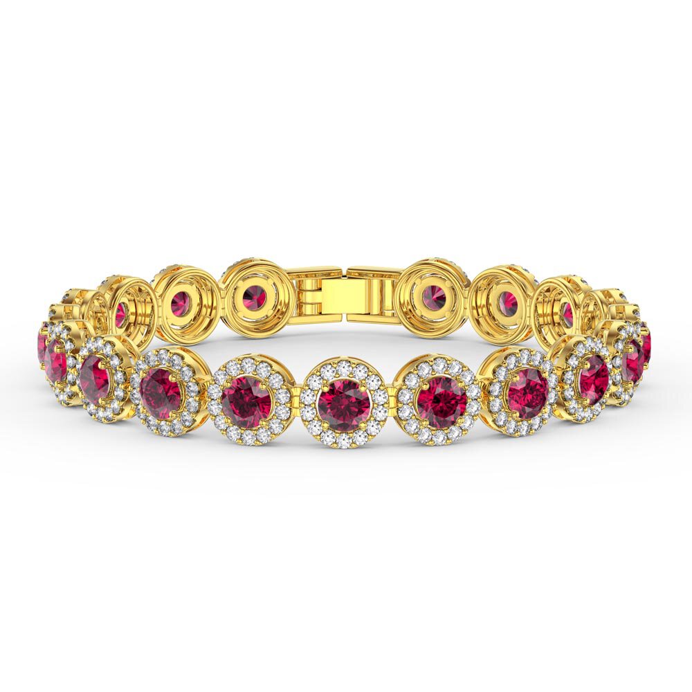 Eternity Ruby Round Halo 18ct Gold Vermeil Tennis Bracelet