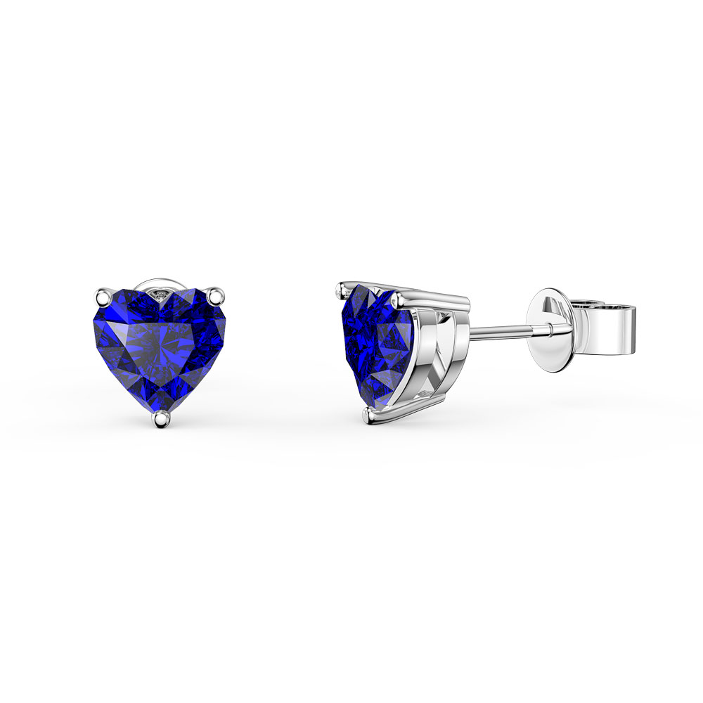 Charmisma 1ct Blue Sapphire Heart 9ct White Gold Stud Earrings