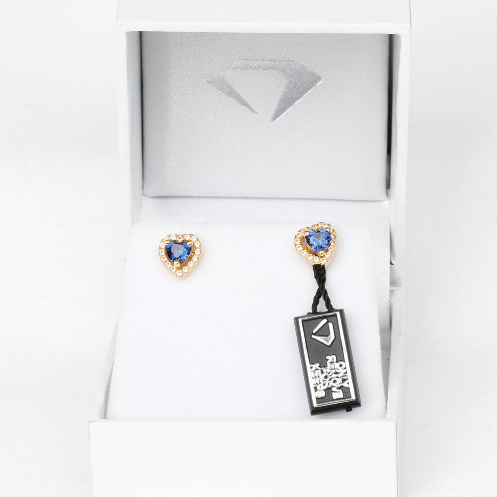 Charmisma Heart Blue Sapphire and Moissanite 18ct Yellow Gold Stud Earrings Halo Jacket Set #5