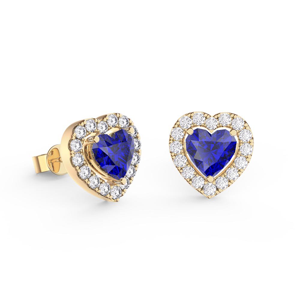 Charmisma Heart Blue Sapphire and Diamond 18ct Yellow Gold Stud Earrings Halo Jacket Set #2