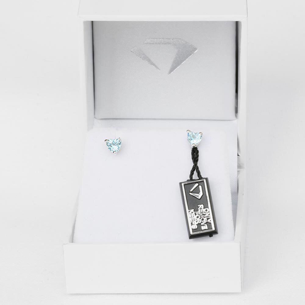 Charmisma Heart Aquamarine and Diamond 18ct White Gold Stud Earrings Halo Jacket Set #3