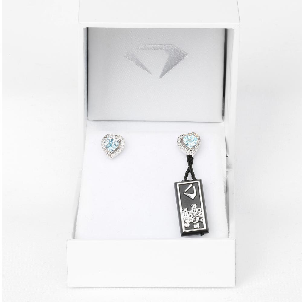 Charmisma Heart Aquamarine  and White Sapphire 9ct White Gold Stud Earrings Halo Jacket Set #4