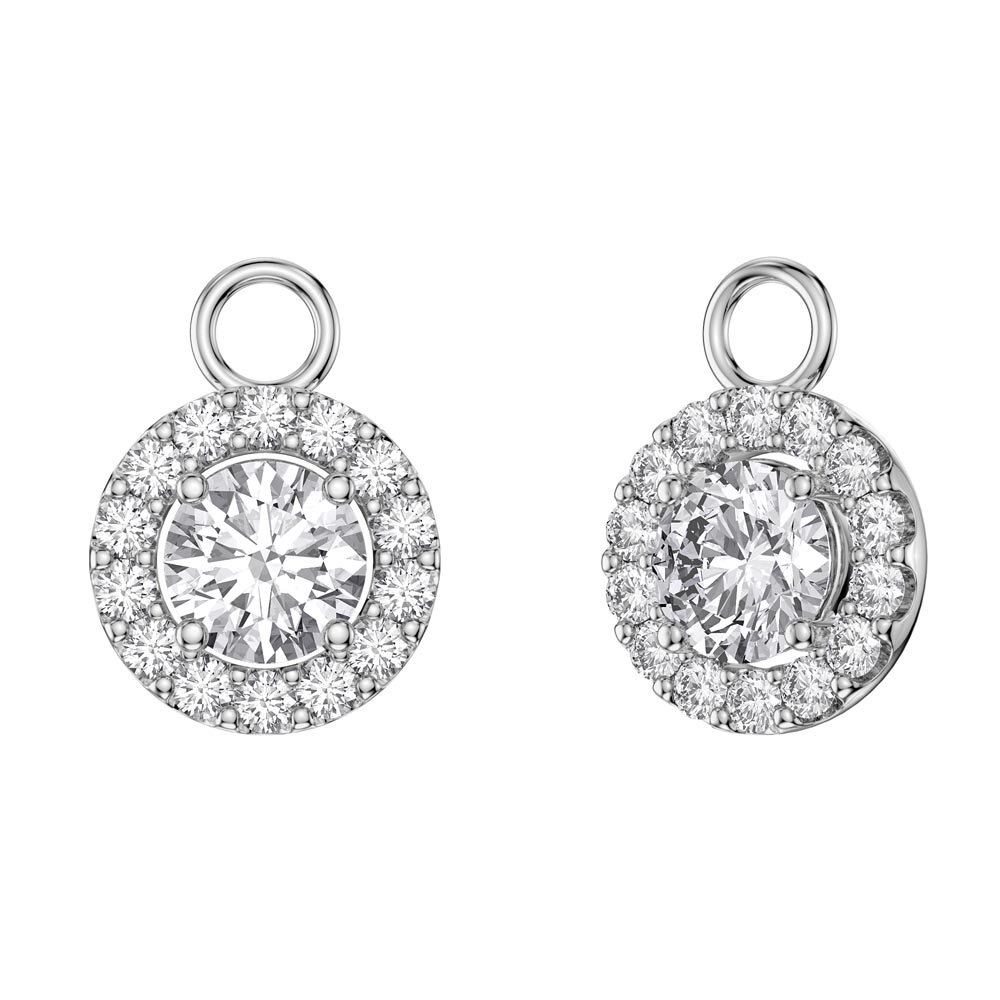 Eternity 1ct White Sapphire Halo Platinum plated Silver Interchangeable Earring Hoop Drop Set #3