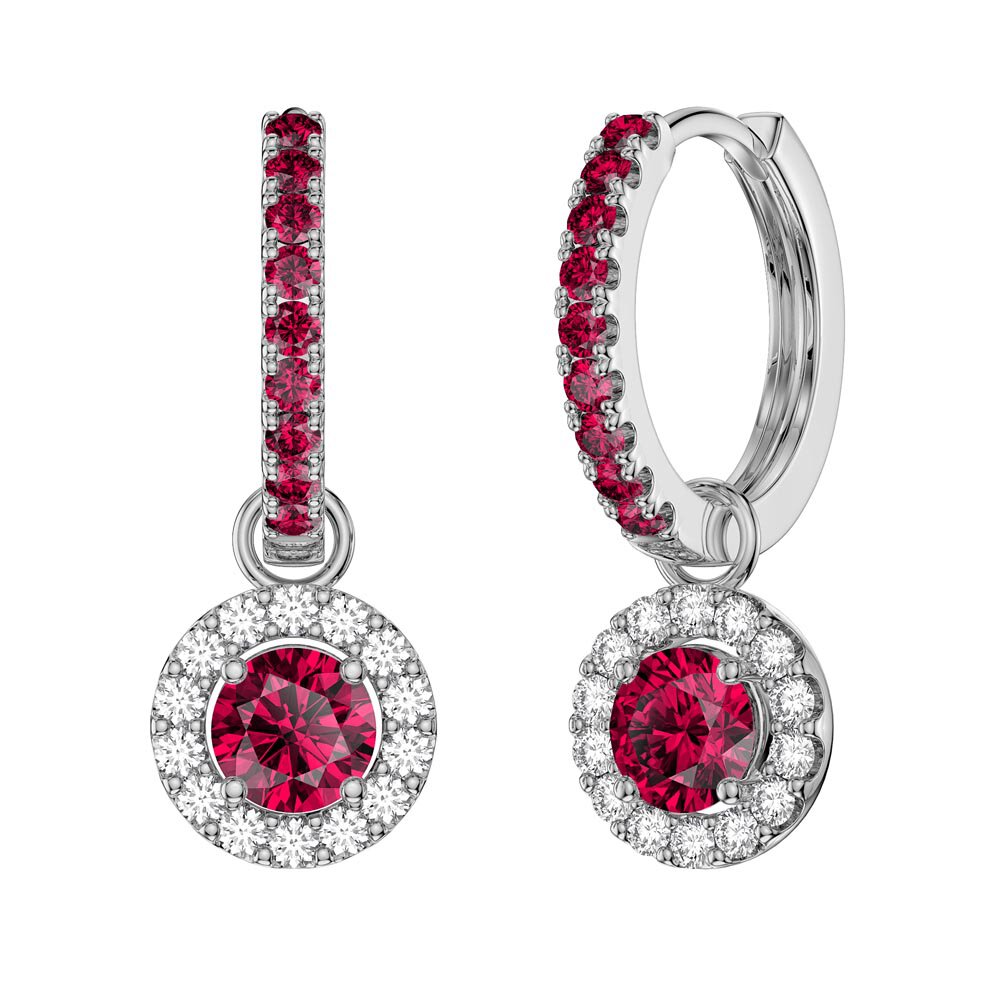 Eternity 1ct Ruby Halo Platinum plated Silver Interchangeable Hoop Drop Set #5
