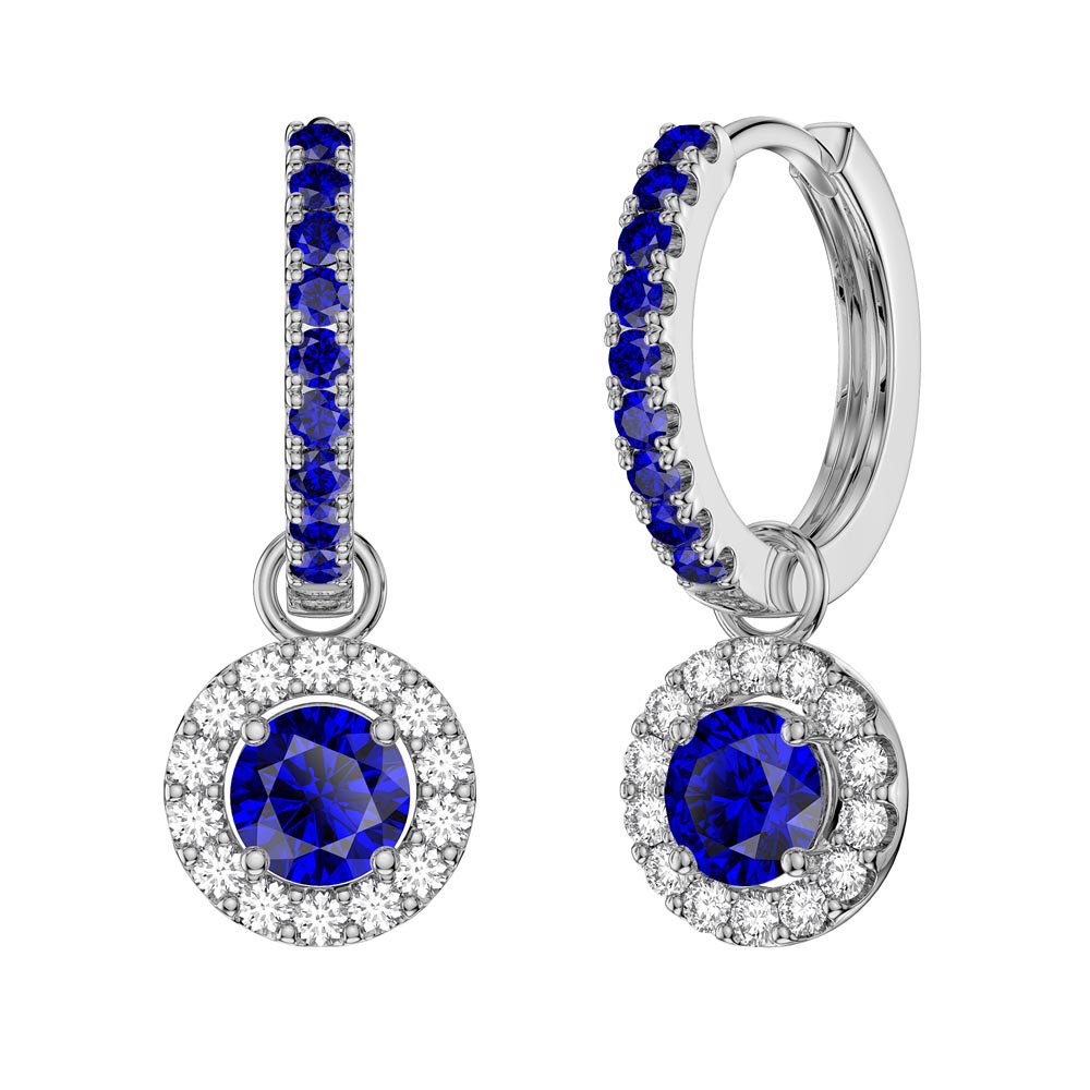 Eternity 1ct Sapphire Halo Platinum plated Silver Interchangeable Earring Drops #5