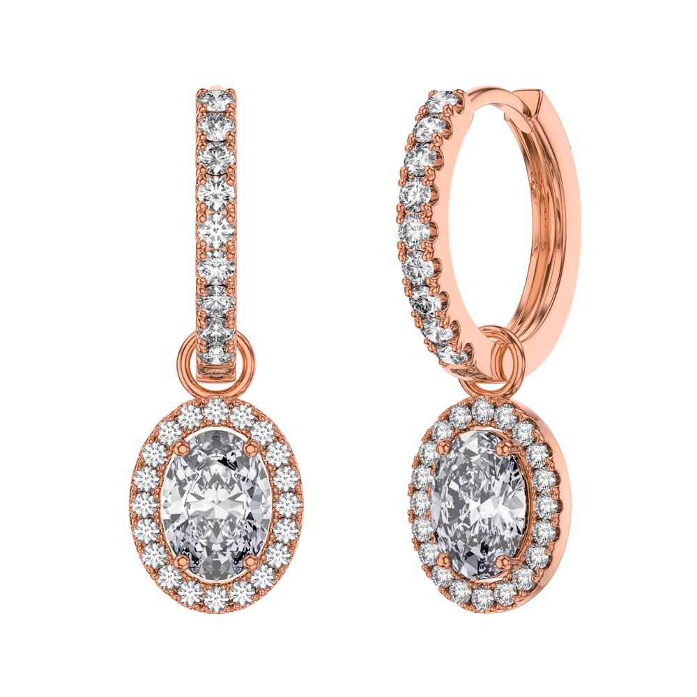 Eternity 1.5ct White Sapphire Oval Halo 18ct Rose Gold Vermeil Interchangeable Earring Drops #5