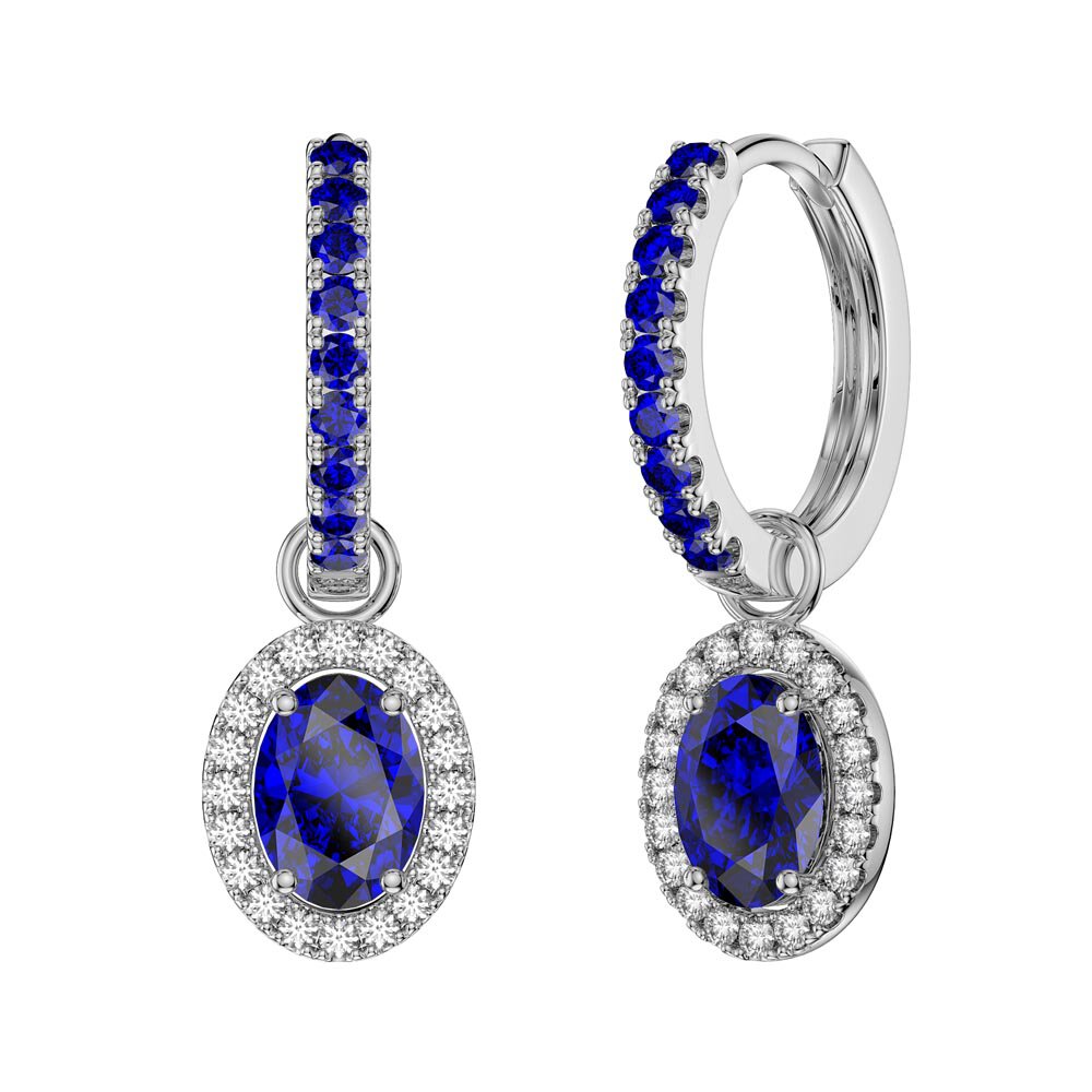 Eternity 1.5ct Sapphire Oval Halo Platinum plated Silver Interchangeable Hoop Drop Set #6