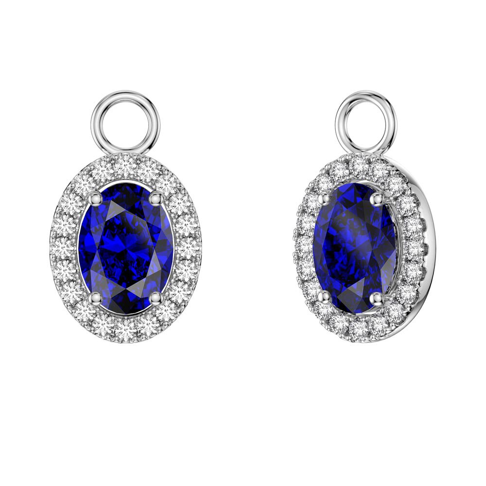 Eternity 1.5ct Sapphire Oval Halo Platinum plated Silver Interchangeable Hoop Drop Set #5
