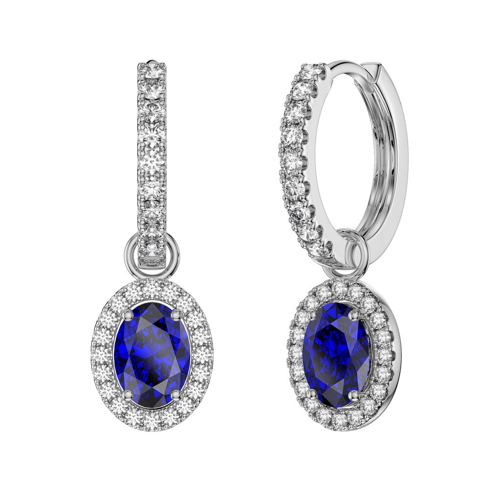 Eternity 1.5ct Sapphire Oval Halo Platinum plated Silver Interchangeable Earring Drops #5