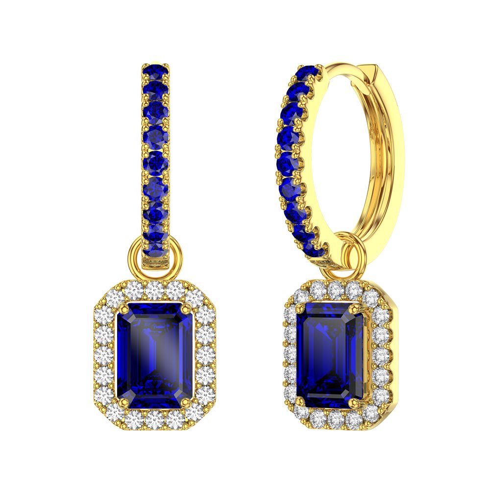 Princess 2ct Sapphire Emerald Cut Halo 18ct Gold Vermeil Interchangeable Earring Drops #6