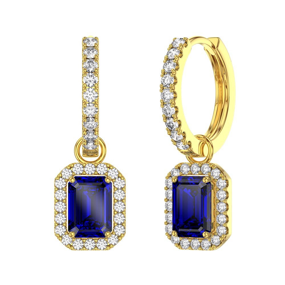 Princess 2ct Sapphire Emerald Cut Halo 18ct Gold Vermeil Interchangeable Earring Drops #5