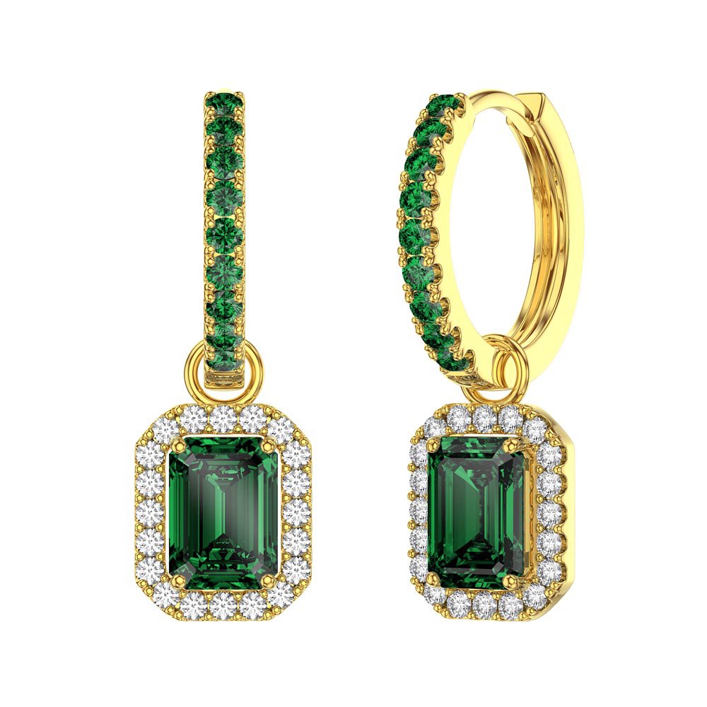 Princess 2ct Emerald Emerald Cut Halo 18ct Gold Vermeil Interchangeable Earring Drops #6