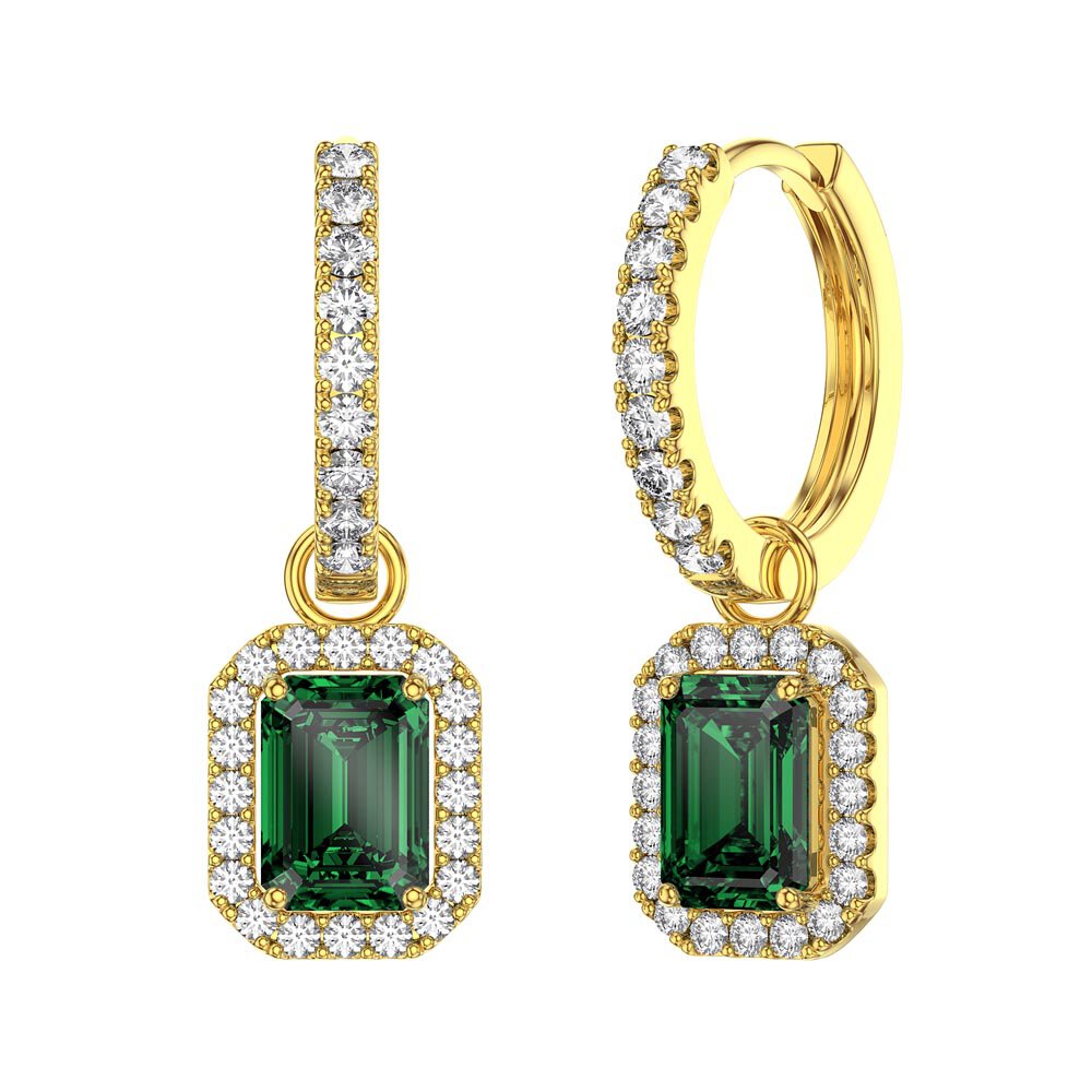 Princess 2ct Emerald Emerald Cut Halo 18ct Gold Vermeil Interchangeable Earring Drops #5