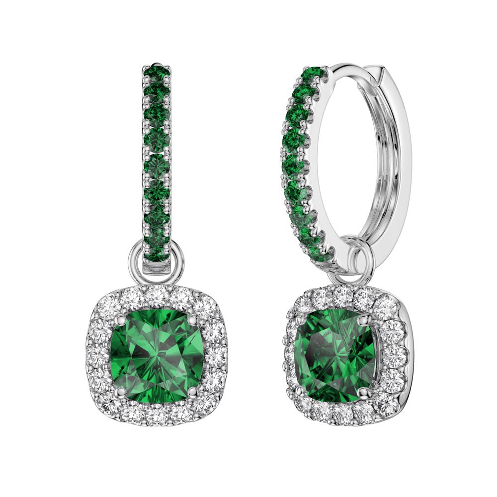 Princess 2ct Emerald Cushion Cut Halo Platinum plated Silver Interchangeable Earring Drops #6