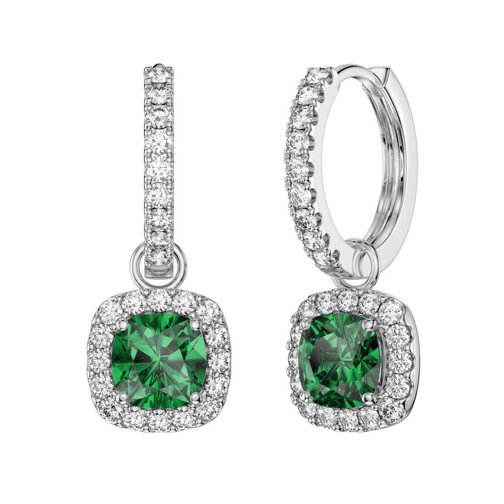 Princess 2ct Emerald Cushion Cut Halo Platinum plated Silver Interchangeable Earring Drops #5
