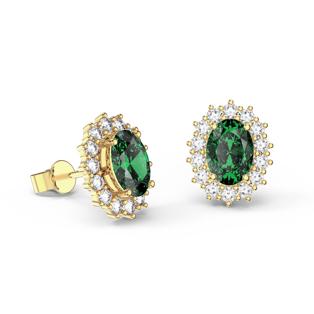 Eternity Oval Emerald 18ct Gold Vermeil Stud Earrings Halo Jacket Set #2