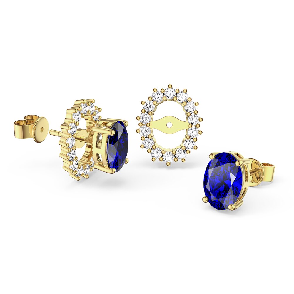 Eternity Oval Sapphire 18ct Gold Vermeil Stud Earrings Halo Jacket Set