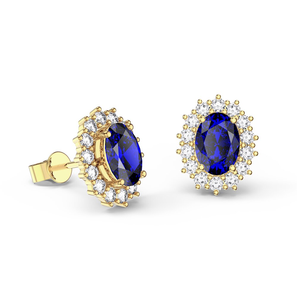 Eternity Oval Sapphire 18ct Gold Vermeil Stud Earrings Halo Jacket Set #2