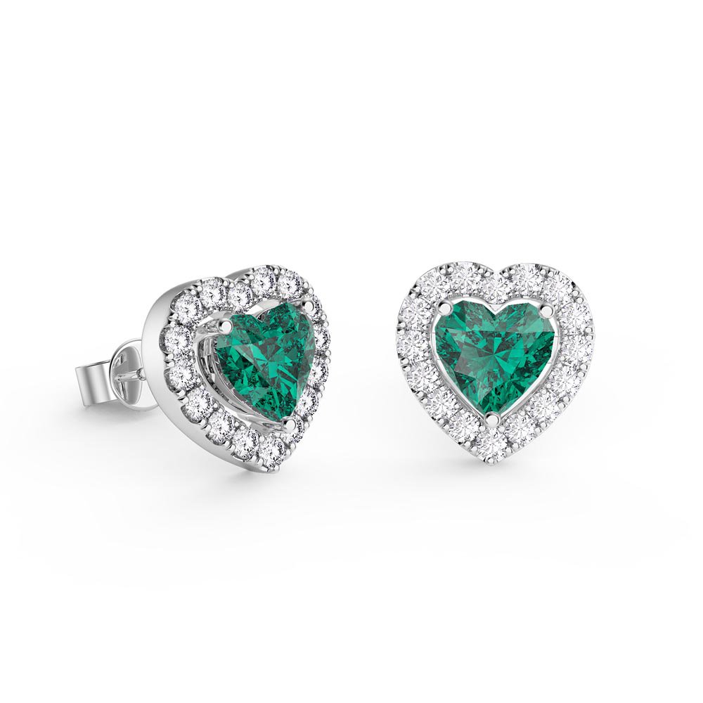 Charmisma Heart Emerald  and White Sapphire 9ct White Gold Stud Earrings Halo Jacket Set #2