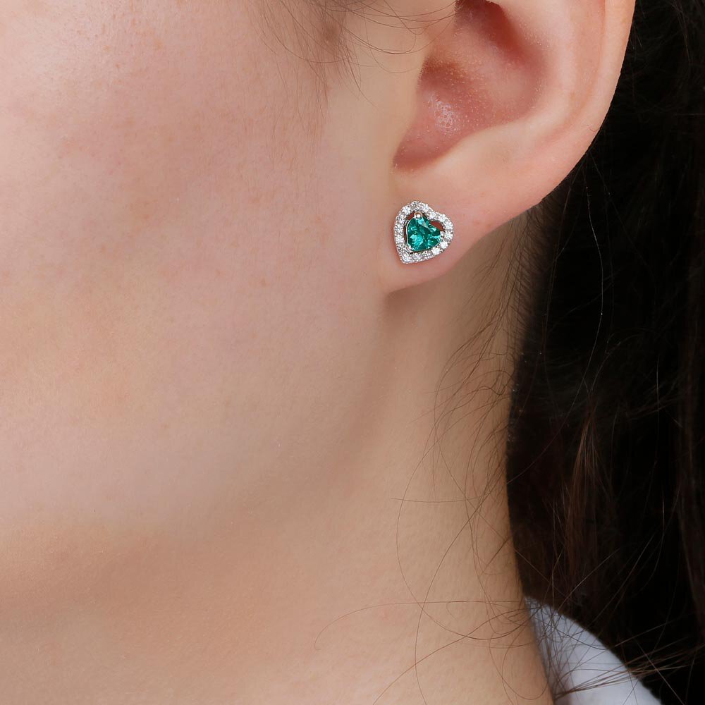 Charmisma Heart Emerald  and Diamond 18ct White Gold Stud Earrings Halo Jacket Set #4