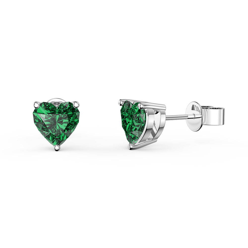 Charmisma 1ct Emerald Heart 9ct White Gold Stud Earrings