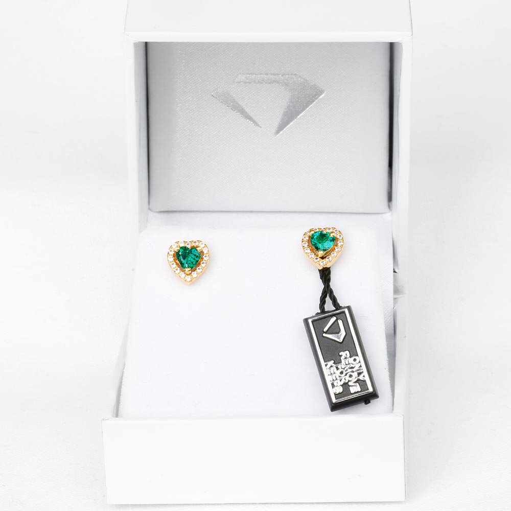 Charmisma Heart Emerald  and Diamond 18ct Yellow Gold Stud Earrings Halo Jacket Set #5