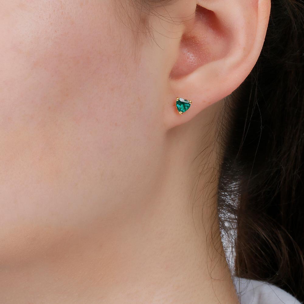 Charmisma 1ct Emerald Heart 18ct Gold Vermeil Stud Earrings #2