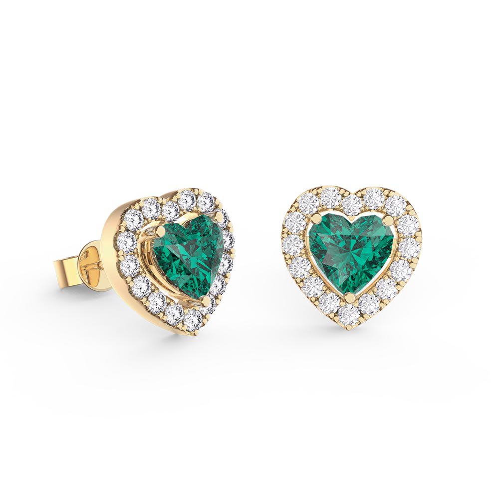 Charmisma Heart Emerald  and White Sapphire 18ct Gold Vermeil Stud Earrings Halo Jacket Set #2