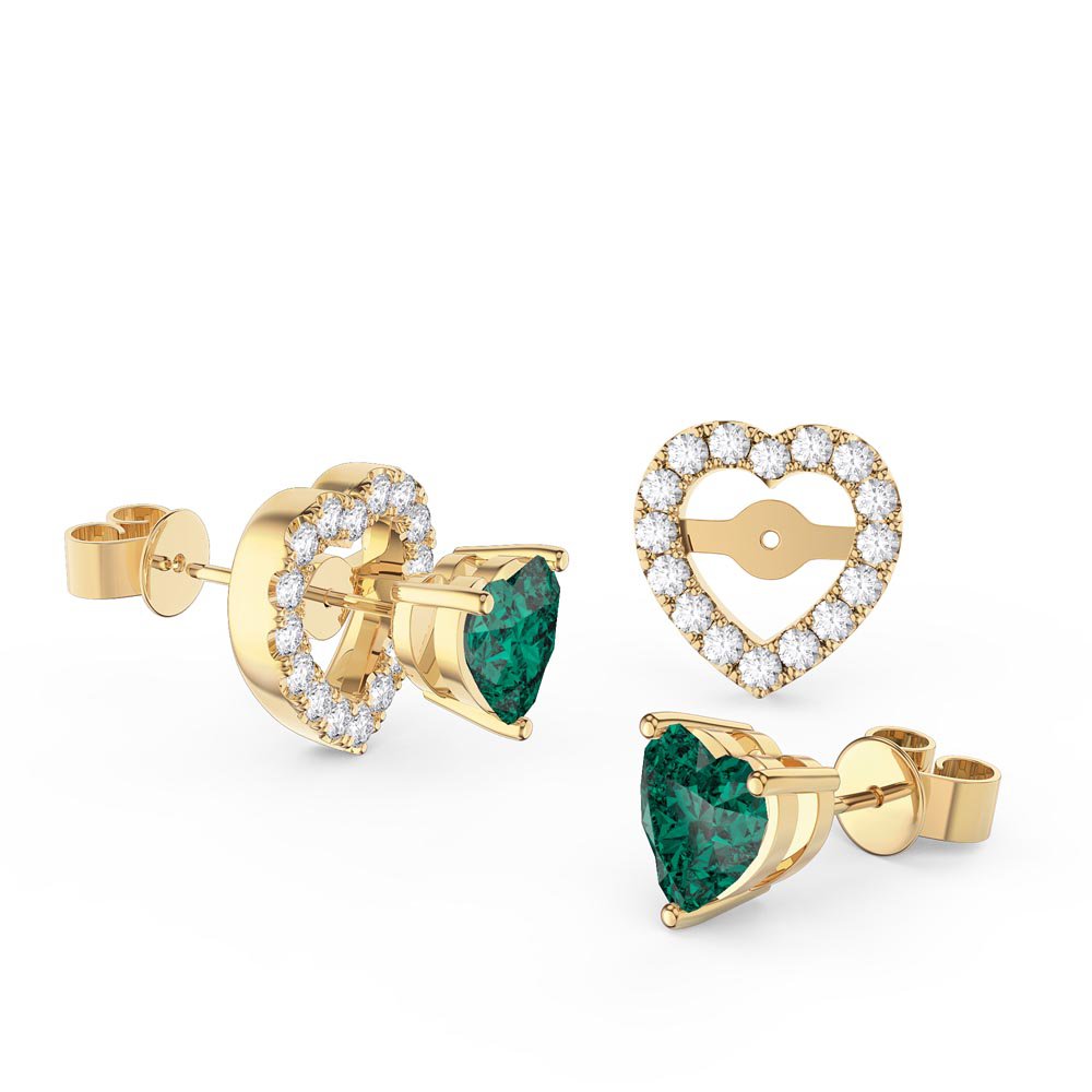 Charmisma Heart Emerald  and White Sapphire 18ct Gold Vermeil Stud Earrings Halo Jacket Set