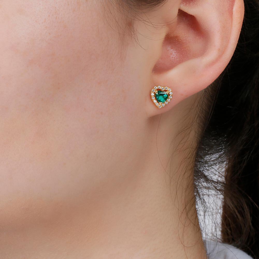 Charmisma Heart Emerald  and White Sapphire 18ct Gold Vermeil Stud Earrings Halo Jacket Set #5