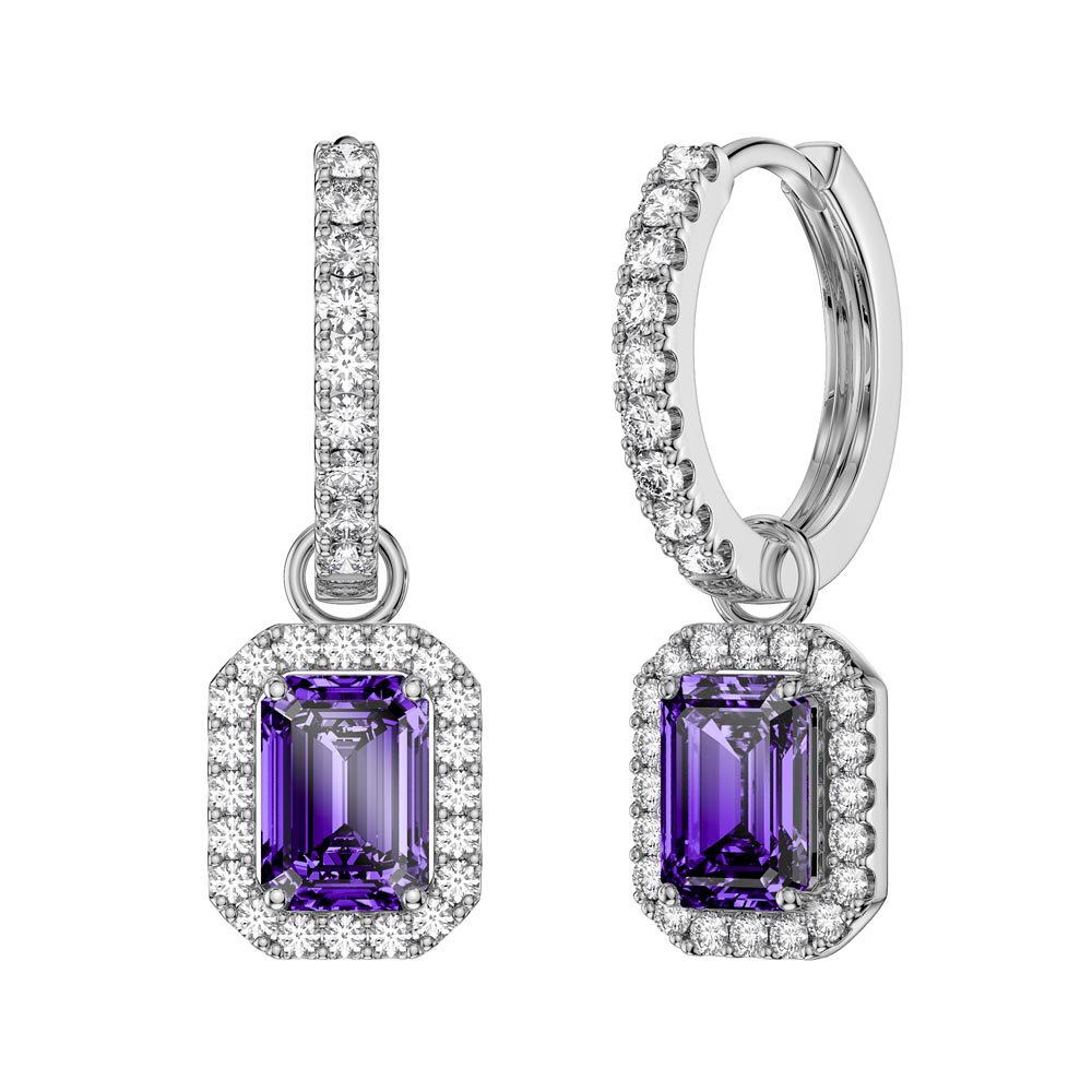 Princess 2ct Amethyst Emerald Cut Halo Platinum plated Silver Interchangeable Earring Drops #5