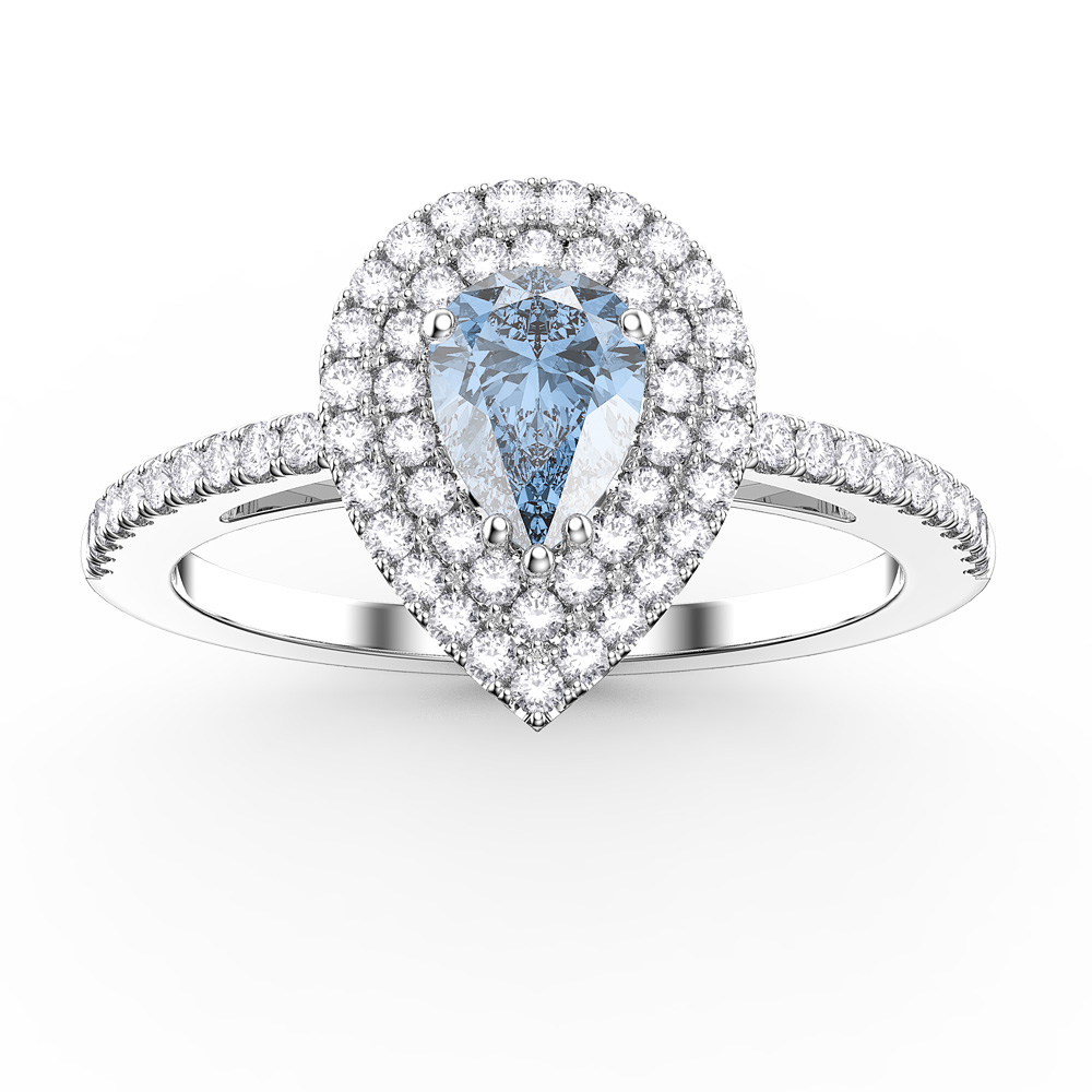 Fusion Aquamarine and Diamond Pear Halo 18ct White Gold Ring
