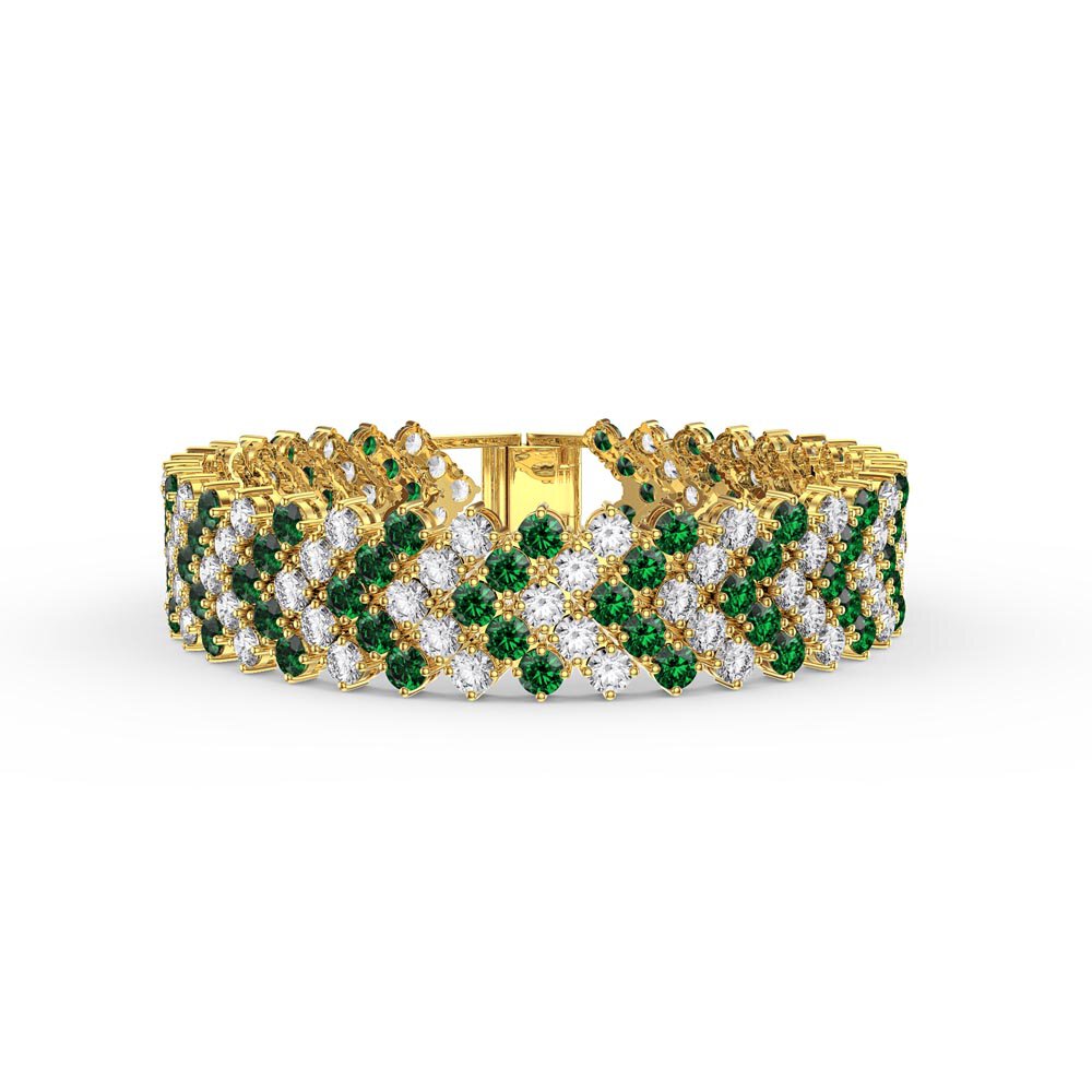 Eternity Five Row Emerald and Diamond CZ 18ct Gold plated Silver Tennis Bracelet