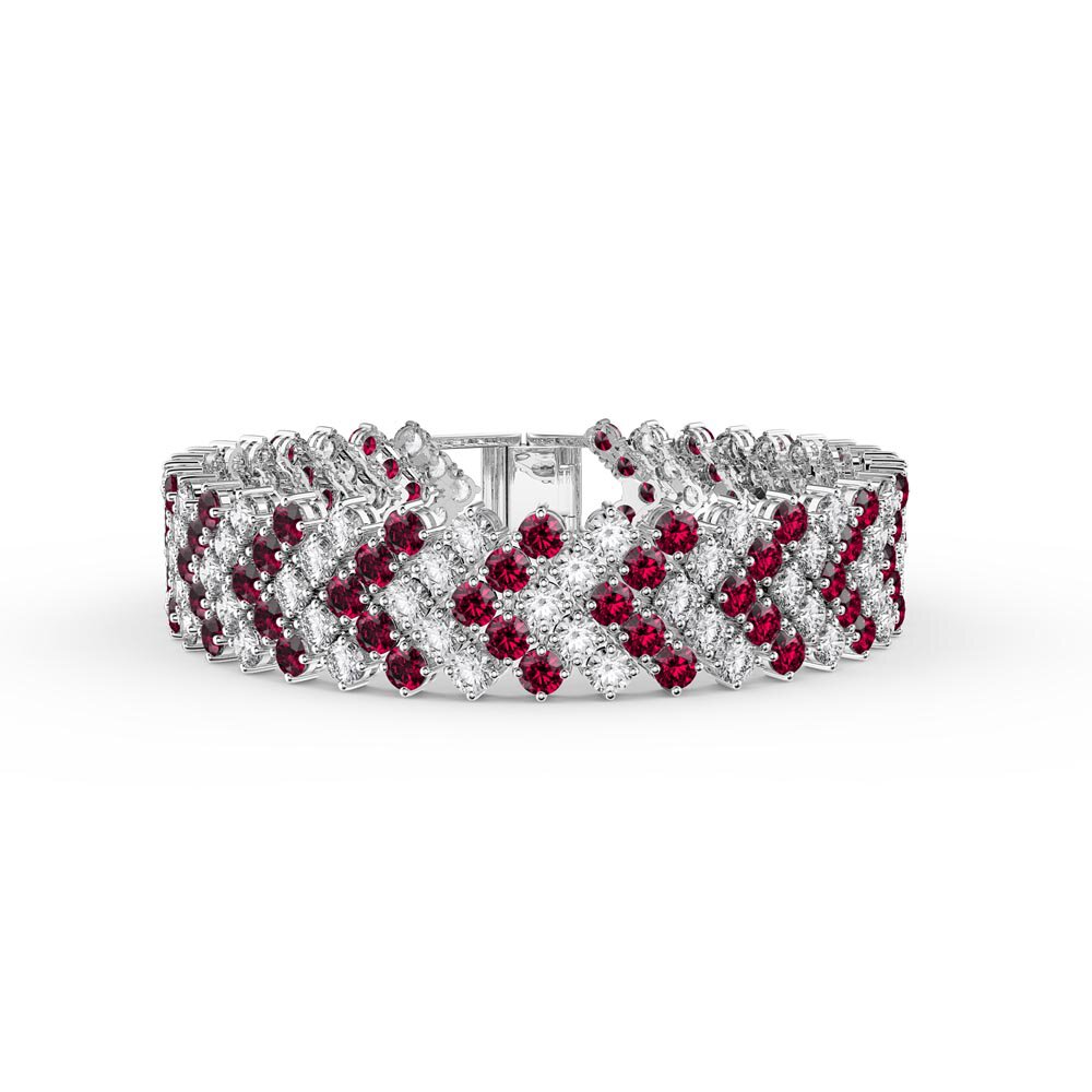 Eternity Five Row Ruby and White Sapphire Platinum plated Silver Tennis Bracelet