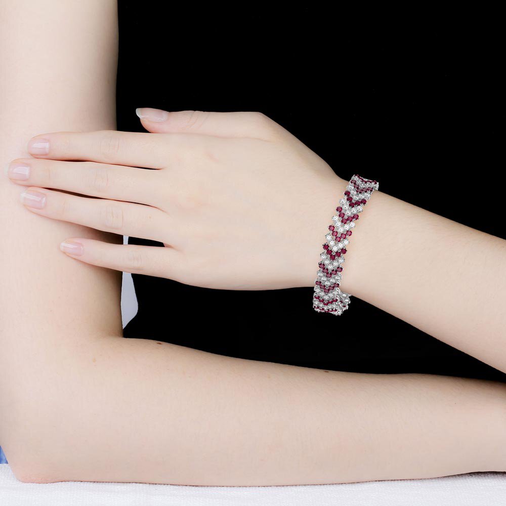 Eternity Five Row Ruby and White Sapphire Platinum plated Silver Tennis Bracelet #2