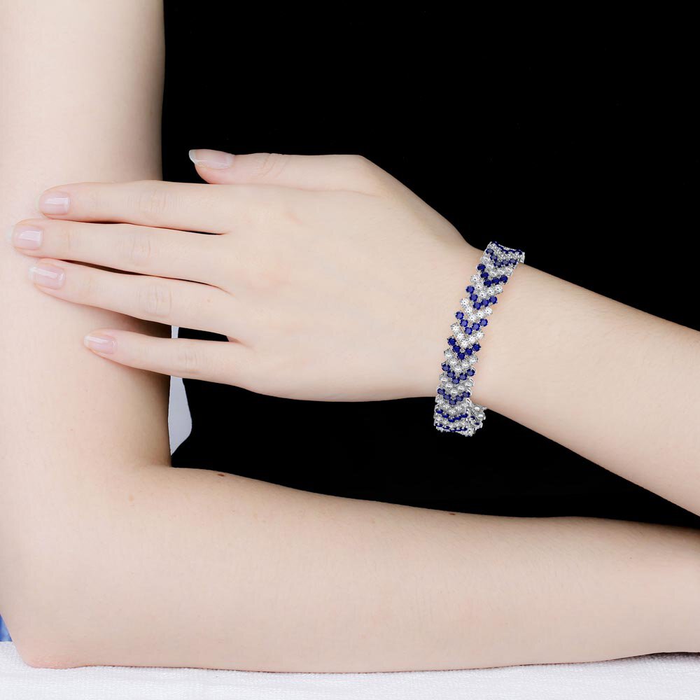 Eternity Five Row Blue and White Sapphire Platinum plated Silver Tennis Bracelet #2