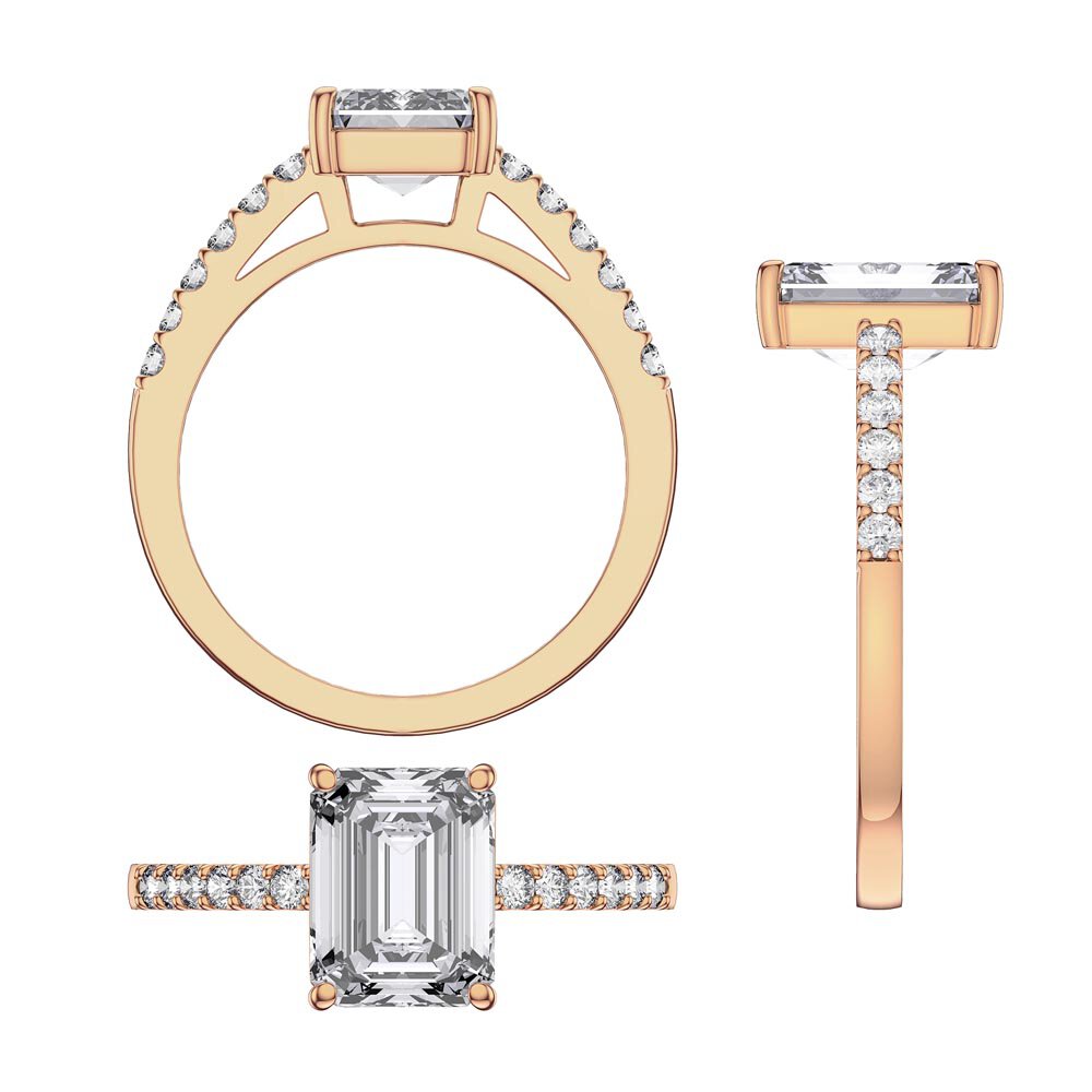 Princess 2ct Moissanite Emerald Cut Diamond Pave 18ct Rose Gold Engagement ring #3